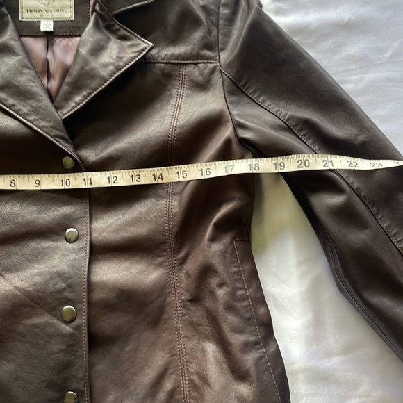 Henry Grethel Brown Leather Jacket Moto Tailored Buckle Accents Snap Front - Picture 8 of 15